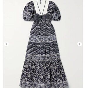 Sea New York - Jasper Border Print Puff Sleeve Dress - Navy Size Small
